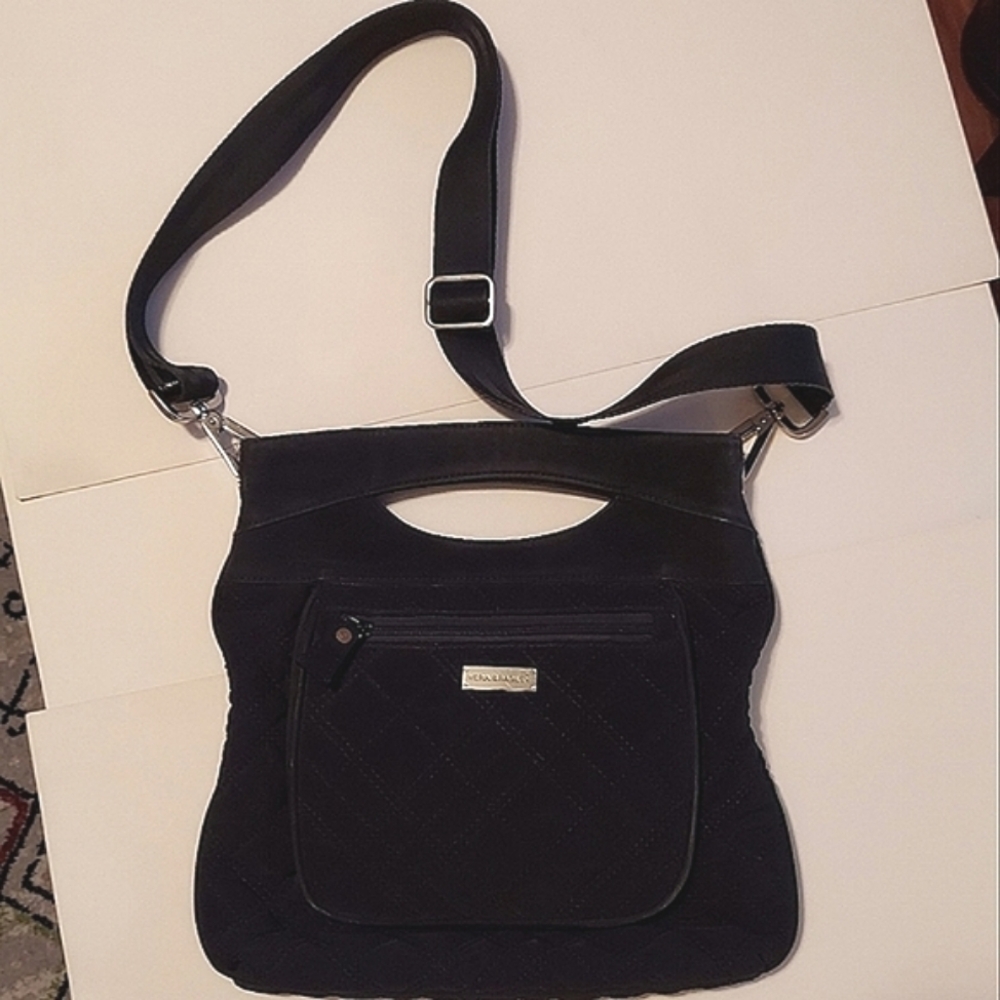Vera Bradley quilted 2 way black bag- removable/adjustable guitar strap